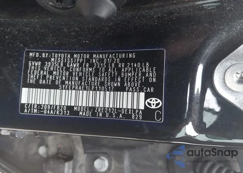 2020 Toyota Corolla Le z USA, uszkodzony, nr VIN 5YFEPRAE1LP110517